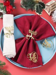 6 pièces/set Ronds de serviette en or avec motif de cerf pour Noël, mariage, décoration de fête