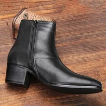 Men's Fashion High-Heeled Boots, Pu Leather, Chelsea Style, British Style - Black - View 2
