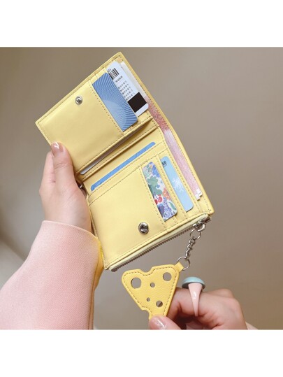 TOUTOU カラーブロック 編み込み 人工革 ミニ ウォレット 付き チーズ