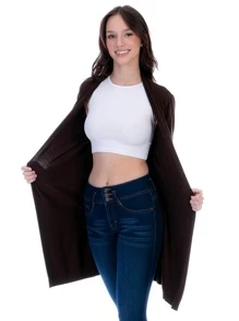 Suéter Cárdigan Largo Para Mujer Estilo Ensamble - Marrón Chocolate - Ver 3