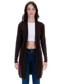 Suéter Cárdigan Largo Para Mujer Estilo Ensamble - Marrón Chocolate - Ver 1