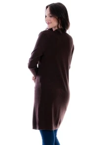 Suéter Cárdigan Largo Para Mujer Estilo Ensamble - Marrón Chocolate - Ver 4