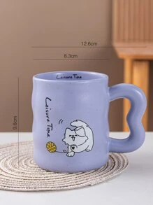 Purple Cute Animal Cat Ceramic Mug - Violet Purple - View 2
