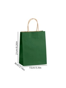 10pcs Kraft Paper Bags Rectangular Gift Bag With Handles Colorful Candy-colored Shopping Bags - Dark Green - View 2