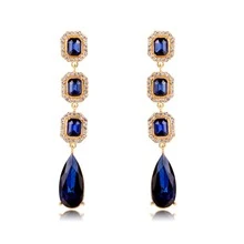 Blue Hollow Out & Rhinestone Decor Statement Earrings - Royal Blue - View 1