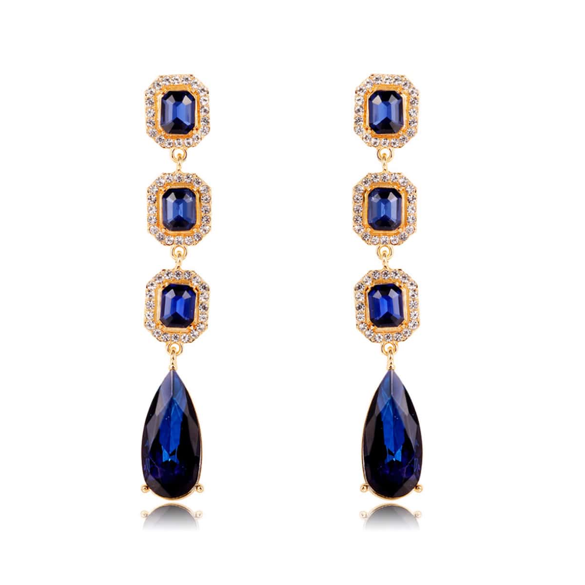 Blue Hollow Out & Rhinestone Decor Statement Earrings - Royal Blue - View 1