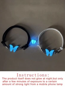 ATLVXJL 2件套情侣夜光蝴蝶爱心装饰手链，情人节礼物，夜光情侣礼物 - 彩色 - 查看 7