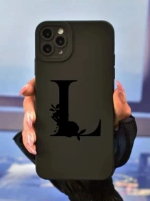 1pc Black Letter L Pattern Phone Case Compatible With Iphone - Black - View 3