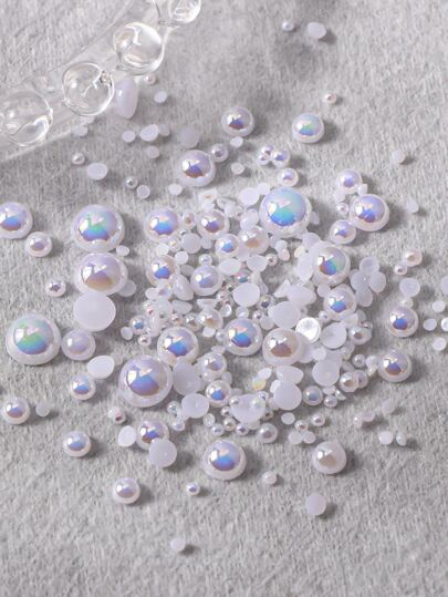 200Pcs/Bag Ab Color Nail Art Pearl Decorations, Popular Flat Bottom Mixed Size Nail Studs Diy Nail Charms Nail Gems Nail Supplies Nails