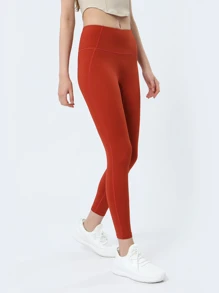 Panty Line High Waist Tummy Control Yoga Pants - Red - View 6