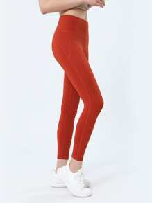 Panty Line High Waist Tummy Control Yoga Pants - Red - View 3