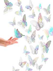 72pzs Mariposas Decorativas, 3d Pared Colore Metalicos Huec - Multicolor - Ver 1
