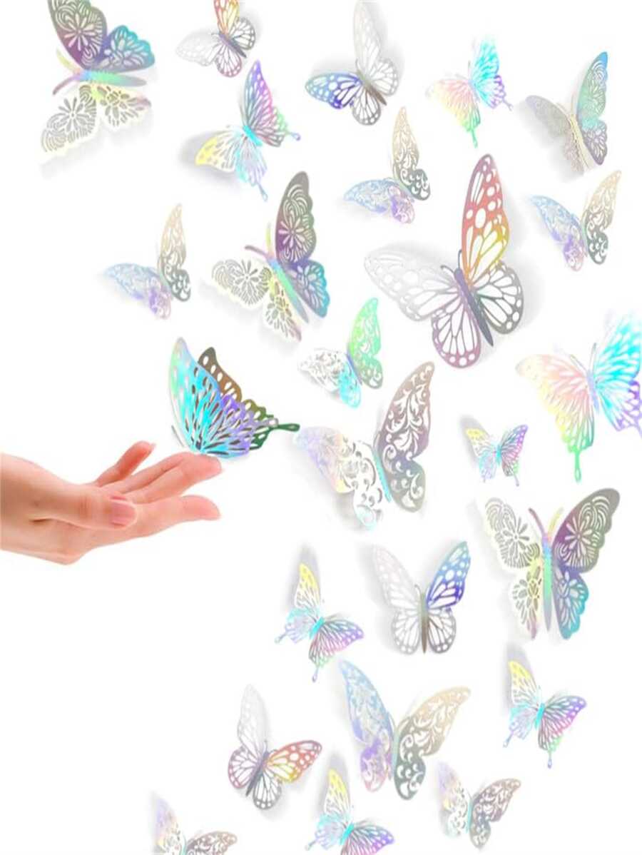 72pzs Mariposas Decorativas, 3d Pared Colore Metalicos Huec - Multicolor - Ver 1