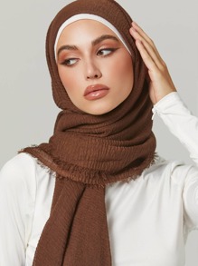 1pc Women's Solid Color Pleated Basic Classic Plain Hijab Scarf For Abaya Women Veil