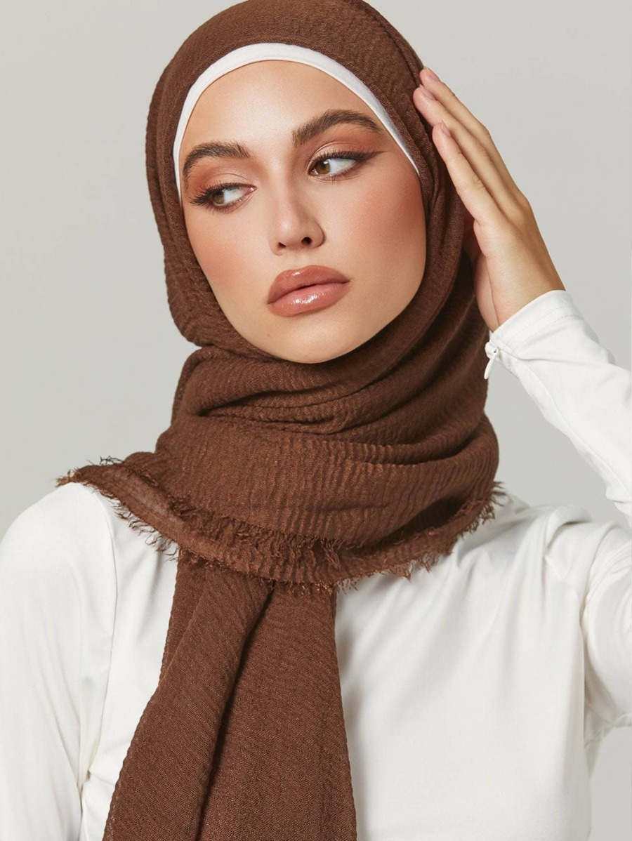 1pc Women's Solid Color Pleated Basic Classic Plain Hijab Scarf For Abaya Women Veil