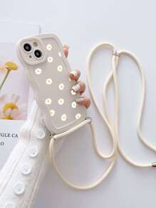 Summer Apple Crossbody Phone Case 1pc Soft Silicone Phone Case With Flower Print, Precise Holes Protection, Including Lanyard, White, Full Coverage, Unisex, Compatible With Iphone 11/12/13/14/7/8/Se/7 Plus/8 Plus/X/Xs Max/Xr/11 Pro/12 Pro/13 Pro/14 Pro/1 Pro Max/12 Pro Max/13 Pro Max/14 Pro Max/14 Plus Waterproof Shockproof Anti-Fall Scratch Resistant - White - View 3
