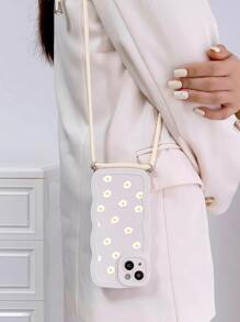 Summer Apple Crossbody Phone Case 1pc Soft Silicone Phone Case With Flower Print, Precise Holes Protection, Including Lanyard, White, Full Coverage, Unisex, Compatible With Iphone 11/12/13/14/7/8/Se/7 Plus/8 Plus/X/Xs Max/Xr/11 Pro/12 Pro/13 Pro/14 Pro/1 Pro Max/12 Pro Max/13 Pro Max/14 Pro Max/14 Plus Waterproof Shockproof Anti-Fall Scratch Resistant - White - View 2