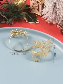 6 pièces/set Ronds de serviette en or avec motif de cerf pour Noël, mariage, décoration de fête