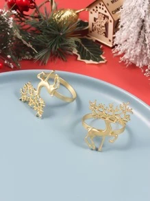 6 pièces/set Ronds de serviette en or avec motif de cerf pour Noël, mariage, décoration de fête