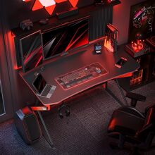 Simple Gaming Desk Z Shaped 40 inch Gamer Workstation, Home Computer Carbon Fiber Surface Gaming Desk PC Table with Headphone Hook - 黑色碳纖維 - 查看 2