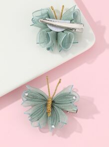 2pcs Girls' Mesh & Rhinestone Butterfly Hair Clips For Everyday Decoration - Multicolor - View 4