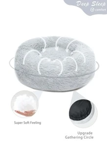 1pc Thickened And Warm Plush Circular Pet Bed Suitable For Different Sizes Of Dogs And Cats - Light Grey - View 5