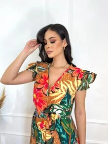 vestidos long com manga de crepp estampa modelo novo linda tamanho unico - Laranja - Visão 4