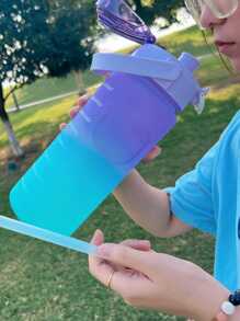 Plastic Gradient Color Sports Water Bottle With Straw, Handle & Pop-up Lid - Purple - View 5