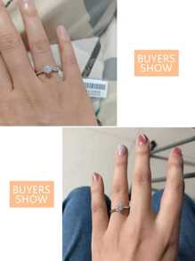 1枚1克拉立方氧化鋯實驗室製造的鑽石 & 925純銀圓形婚禮訂婚戒指,女性新娘珠寶禮物 - 白色 - 查看 8