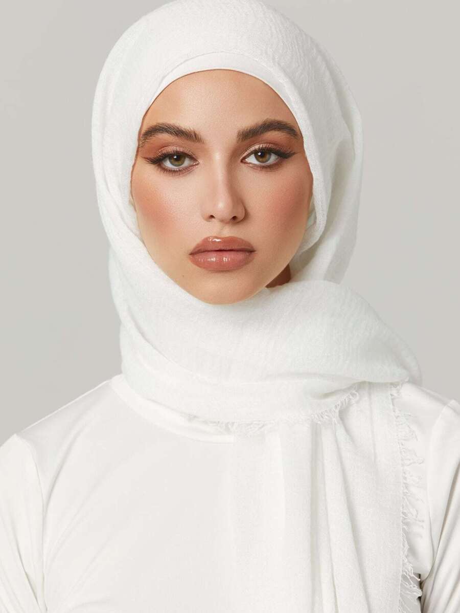 1 件装 女士头巾 纯色 褶皱 基本款 经典 纯色 头巾 长袍 配饰 面纱 服装 - 白色 - 查看 1