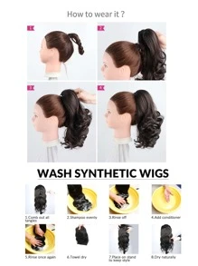 馬尾髮型擴展15個"抓髮夾小馬尾波浪合成自然看起來像真髮的女性髮片