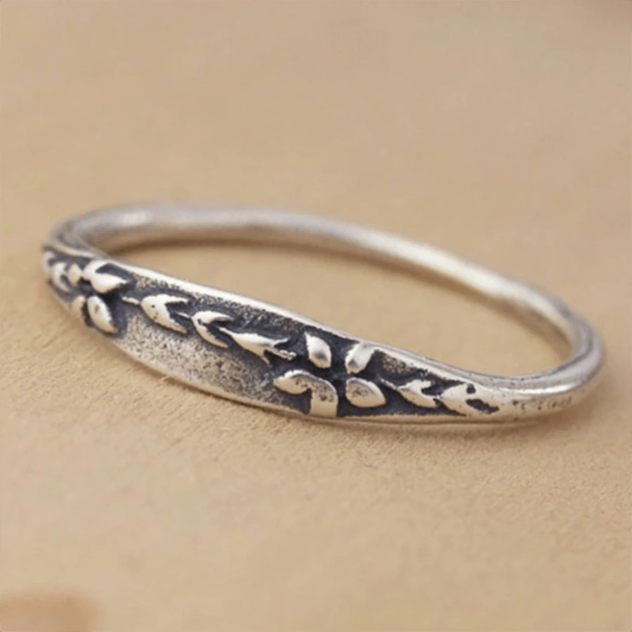 1pc Vintage, Simple, Carved, Plant Flower Decorated Ring, Suitable For Women's Wedding Party, Festival, Leisure, Everyday Wear Valentines,Mom,Mother,Mother's Day,Gift - 復古銀色 - 查看 1