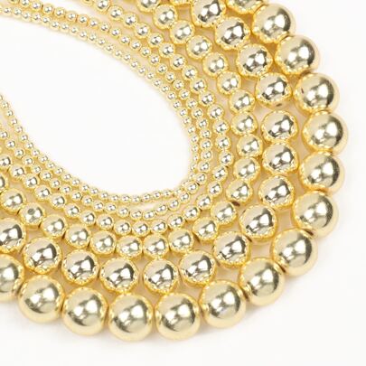 2-10mm 18K Gold Color Hematite Beads Round Smooth Loose Beads For Jewelry Making Bracelet Necklace Material