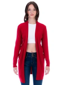 Suéter Cárdigan Largo Para Mujer Estilo Ensamble - Rojo - Ver 1