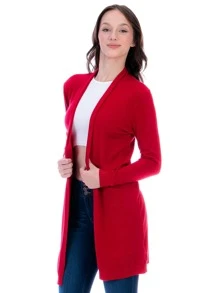 Suéter Cárdigan Largo Para Mujer Estilo Ensamble - Rojo - Ver 3