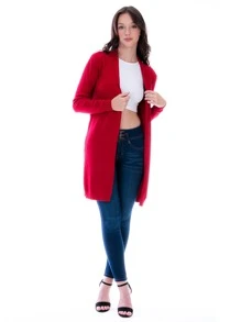 Suéter Cárdigan Largo Para Mujer Estilo Ensamble - Rojo - Ver 6