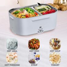 65W Electric Bento Box For Car, Household Bento Box, Large Capacity Lunch Box With Fork Or Spoon, Bento Lunch Box For Adults, Food Storage Container - Gray White - View 4