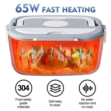 65W Electric Bento Box For Car, Household Bento Box, Large Capacity Lunch Box With Fork Or Spoon, Bento Lunch Box For Adults, Food Storage Container - Gray White - View 5