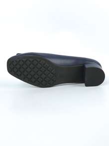 Women Comfortable Chunky Heel Soft-Sole Work Shoes Solid Color High Heels With Square Toe - Blue - View 7