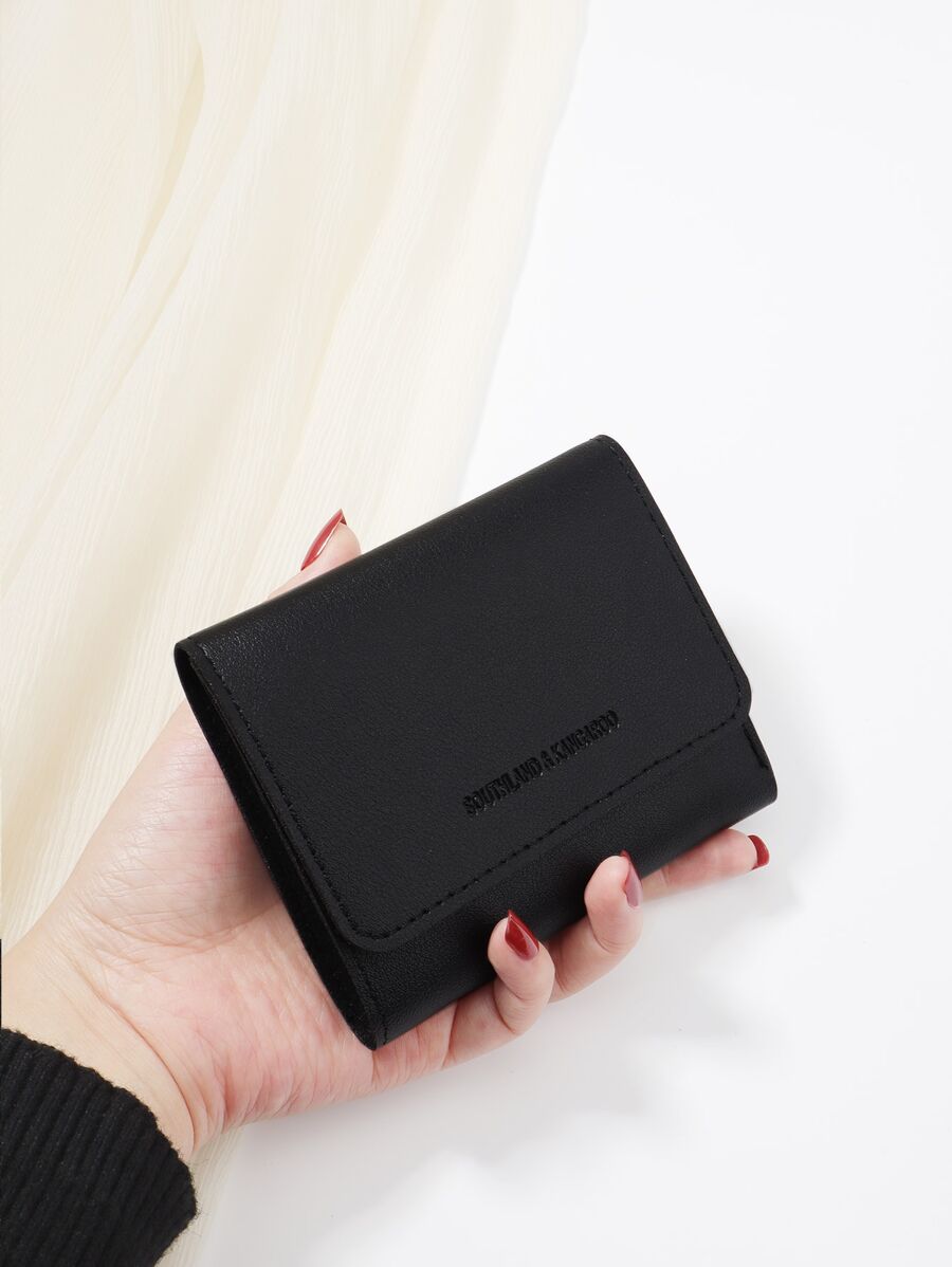 SOUTHLAND&KANGAROO 字母时尚零钱包小号双折女士钱包迷你轻便简约时尚现代商务周年纪念情人节生日礼物情侣礼物女孩礼物女士礼物女包学校用品学校宿舍和返校礼品袋礼物教师礼物女士钱包钱包小钱包 - 黑色 - 查看 1