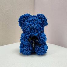 1入組寶藍色花朵搭配黑色絲帶 Pe 婚禮派對場景裝飾時尚熊與玫瑰，適合母親節、教師節、情人節、婚禮和派對、送給母親、護士、老師禮物