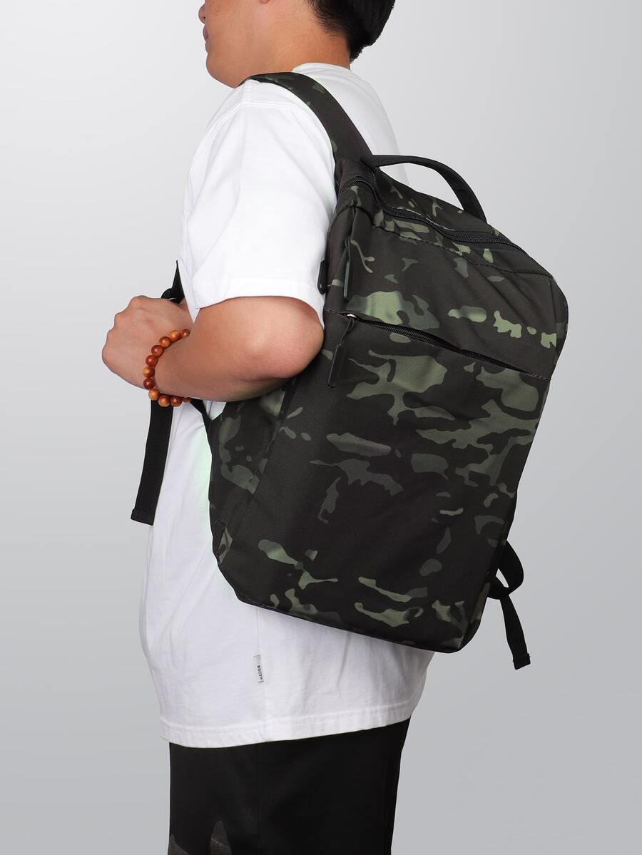 TINYAT 男士15.6英寸筆記本電腦背包商業旅行防水單肩包適用於青少年燈大 - 軍綠色 - 查看 1