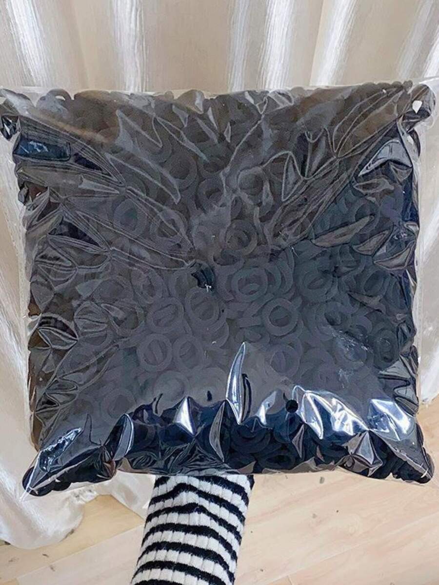 500个/套 高弹力黑色简约可爱发圈，母亲节好礼，马尾辫发圈，发绳，发圈，发饰，头饰，弹性发带，节日配饰 - 黑色 - 查看 1