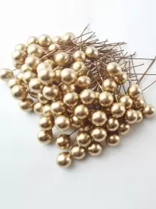 人造冬青浆果，100 件迷你 13 毫米假浆果装饰在电线上用于圣诞树装饰花环 DIY 工艺用途（金色）最佳礼物 - 金色 - 查看 1