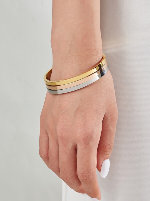 3 Piezas/set Pulsera De Acero Inoxidable De Diseño Simple Y De Ocio Con 3 Colores (un Conjunto)