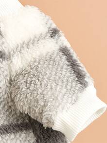 寵物衣服秋冬絨面料帽衫灰色格紋貓狗衣暖防寒時尚新款 - 白色 - 查看 2