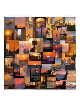 60pcs Sunset & Dusk Cartoon Personalized Creative Decorative Stickers, For Premium Atmosphere Bullet Journal, Gentle Mobile Phone, Notebook, Fridge Waterproof Stickers Back To School