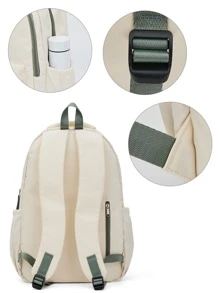 经典休闲双肩包，轻便大学背包，适合青少年男女，也适合初中和高中女生，青少年背包，防盗15.6英寸笔记本电脑背包，工作包，旅行背包，电脑包，男女皆宜的礼物 - 米色 - 查看 4
