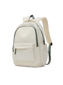经典休闲双肩包，轻便大学背包，适合青少年男女，也适合初中和高中女生，青少年背包，防盗15.6英寸笔记本电脑背包，工作包，旅行背包，电脑包，男女皆宜的礼物 - 米色 - 查看 7