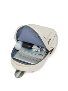 经典休闲双肩包，轻便大学背包，适合青少年男女，也适合初中和高中女生，青少年背包，防盗15.6英寸笔记本电脑背包，工作包，旅行背包，电脑包，男女皆宜的礼物 - 米色 - 查看 8